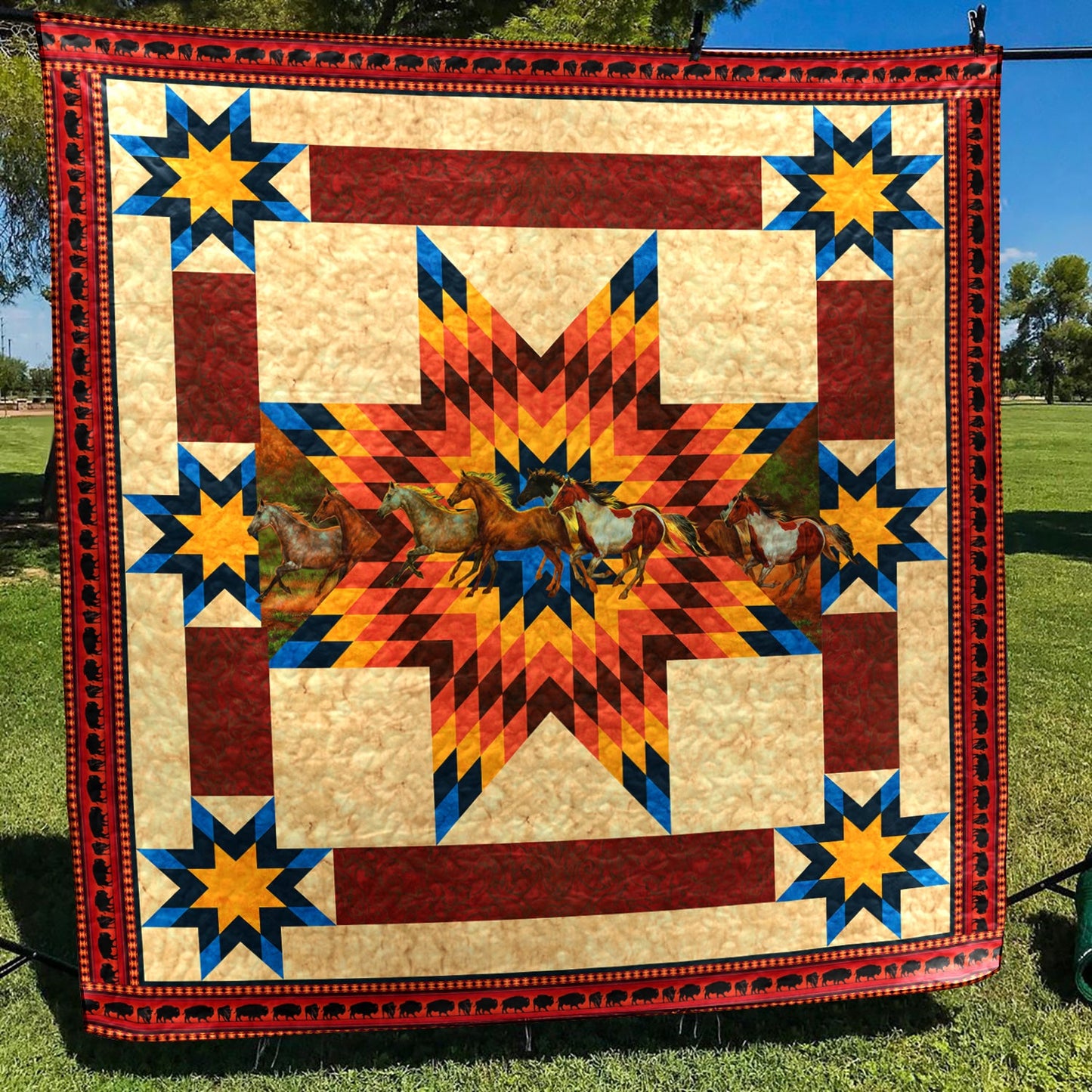 Native American Horses Quilt Blanket HN24022302BL