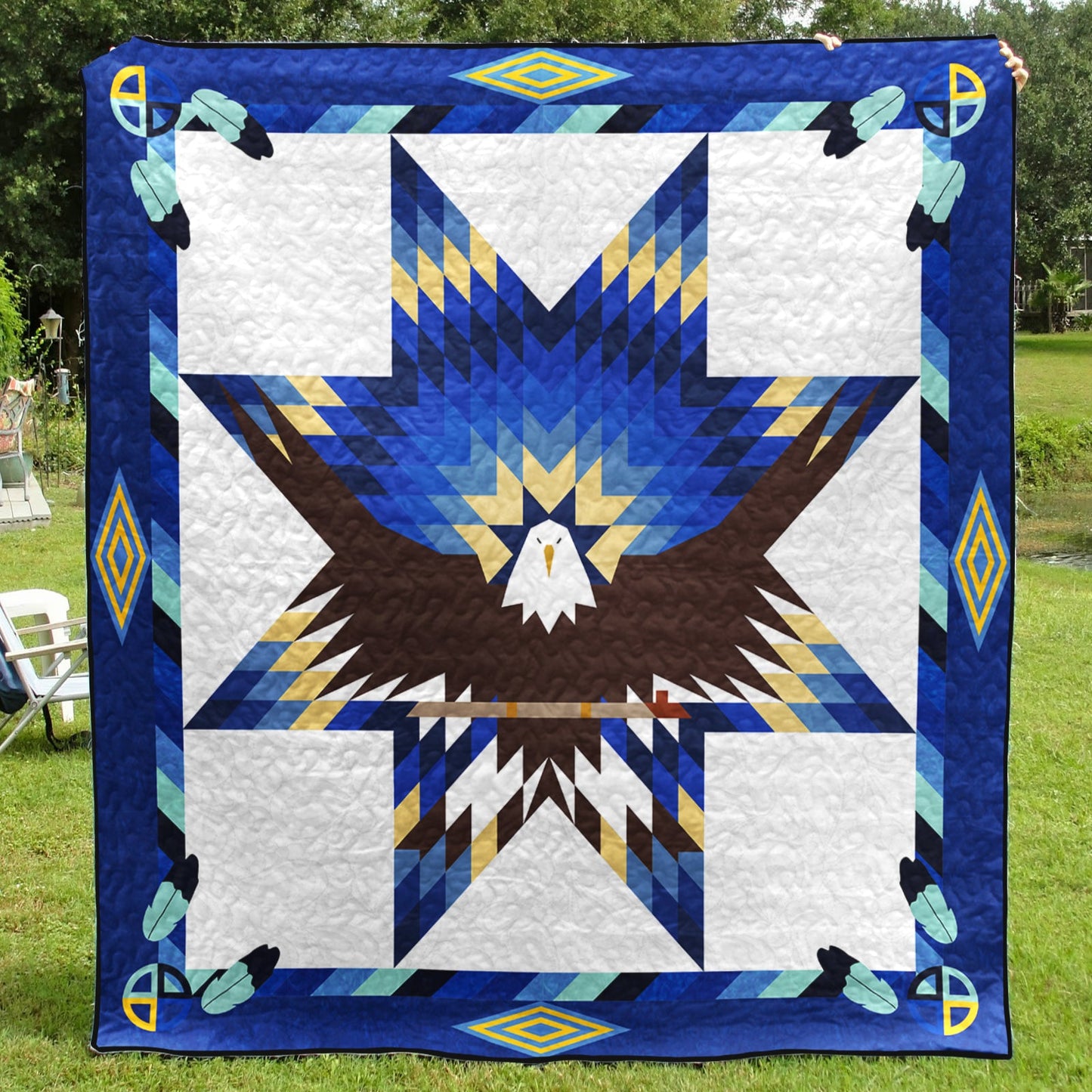 Native American Inspired Blue Eagle Art Quilt HM03082301BL