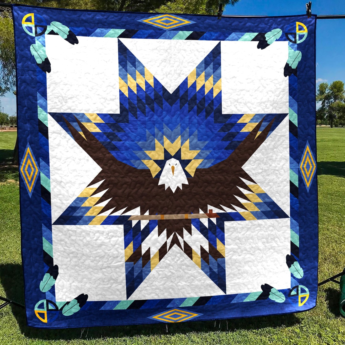Native American Inspired Blue Eagle Art Quilt HM03082301BL