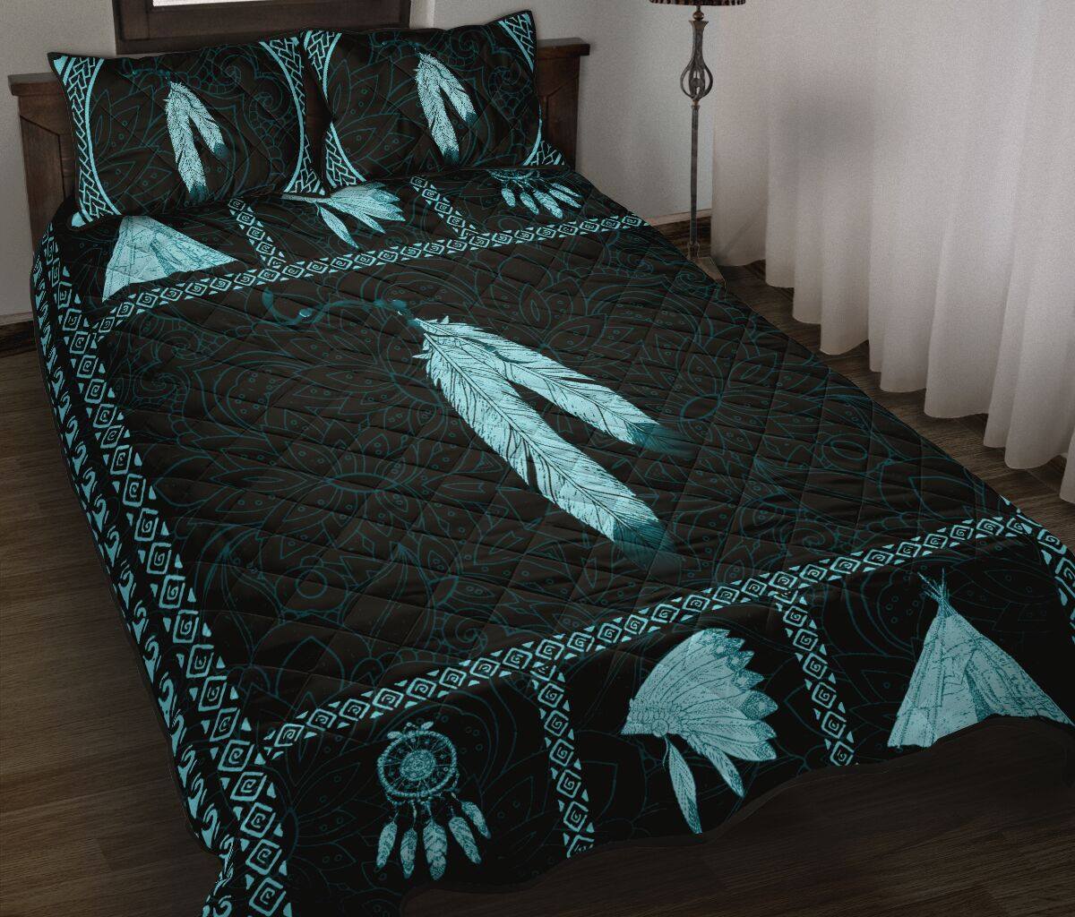 Native American Inspired Blue Quilt Bed Sheet CLH1009005