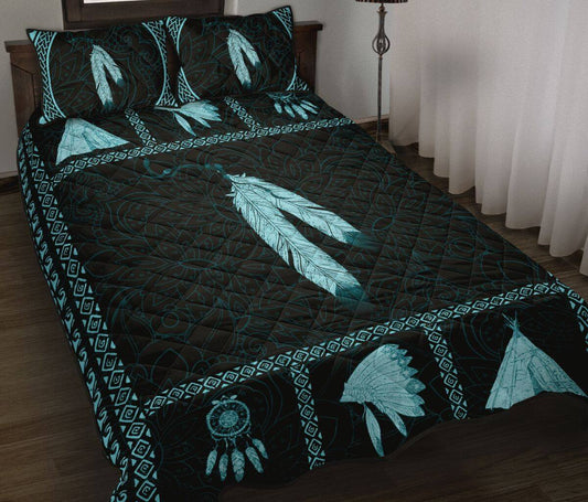 Native American Inspired Blue Quilt Bedding Set CLH1009005