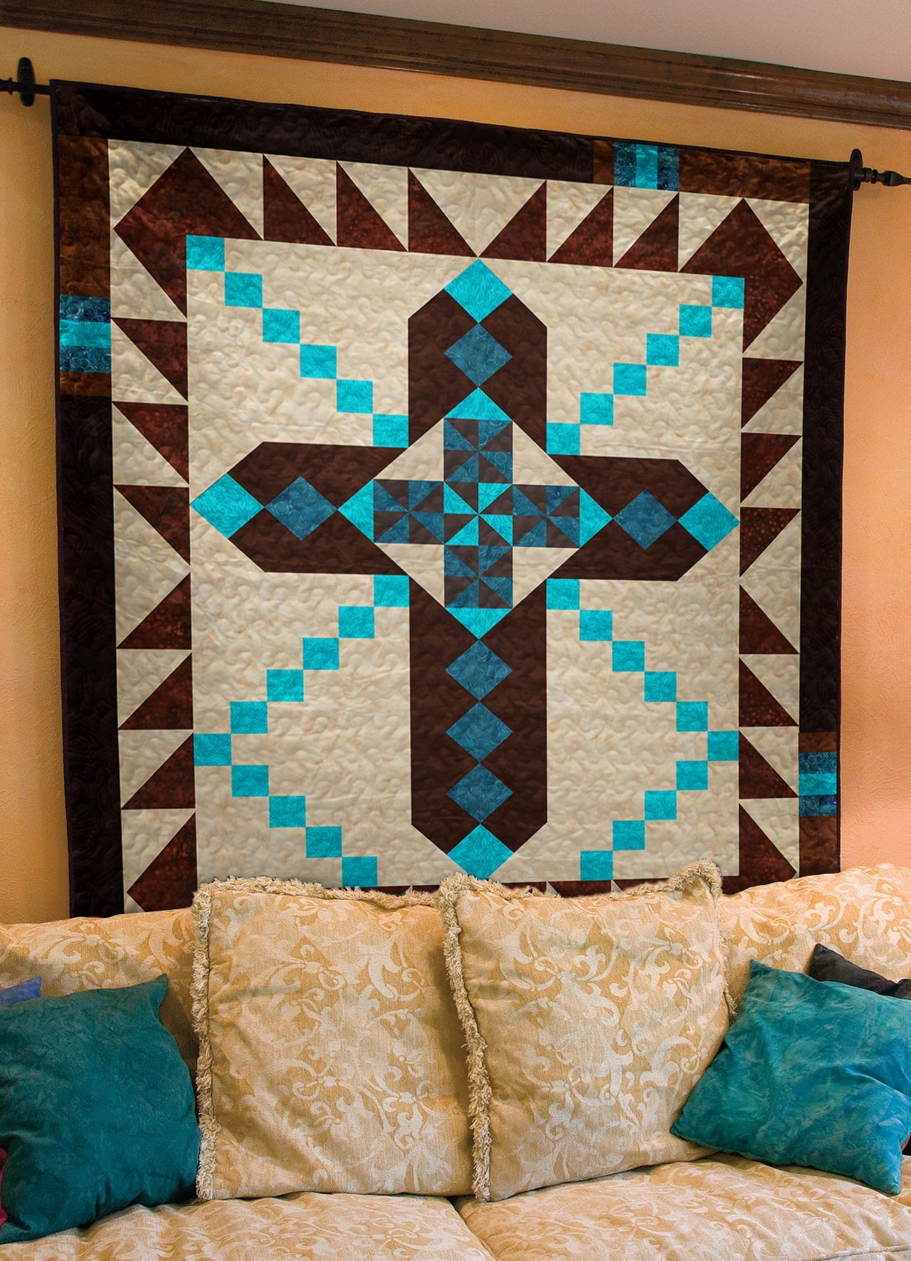 Native American Inspired Christian Cross Art Quilt HN060606M