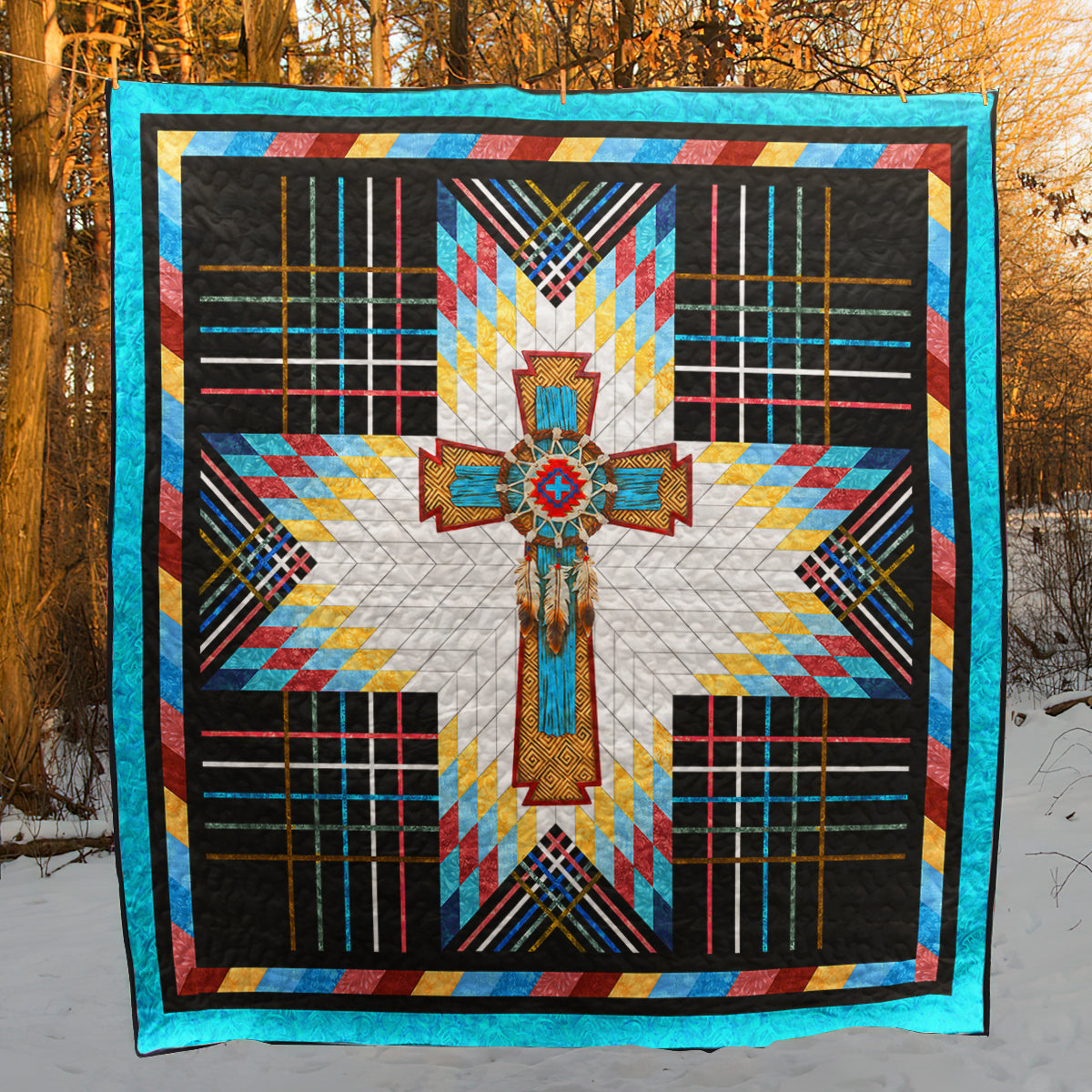 Native American Inspired Christian Cross Art Quilt HN030607M