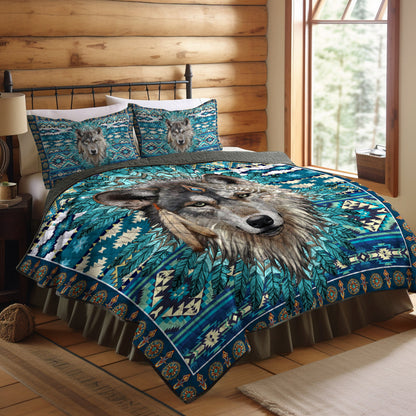 Native American Inspired Flowers Wolf Quilt Bed Sheet MT230503M