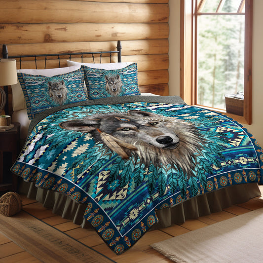 Native American Inspired Flowers Wolf Quilt Bedding Set MT230503M