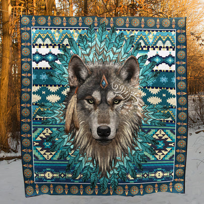 Native American Inspired Flowers Wolf Art Quilt MT190502M