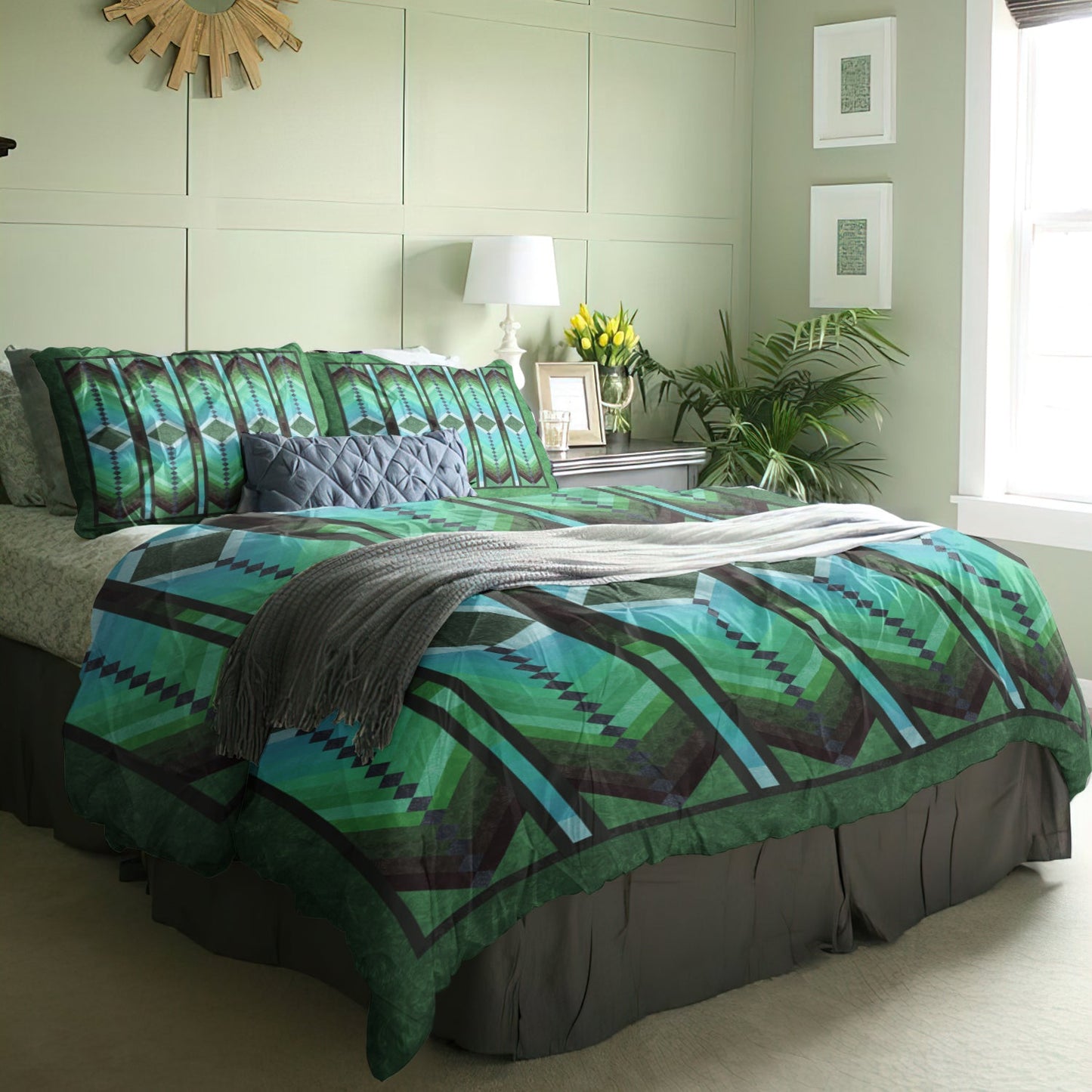 Native American Inspired Green Duvet Cover Bedding Sets MT020607ABS