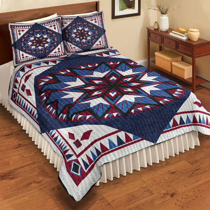Native American Star Blue Quilt Bedding Set HN310503MBS