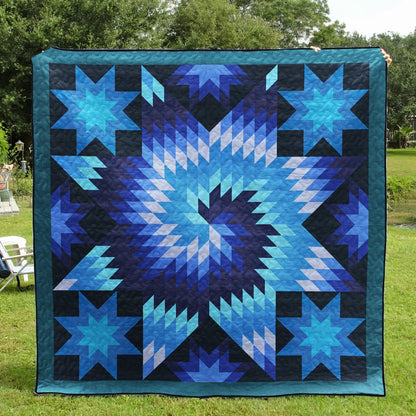 Native American Inspired Star Blue Art Quilt HN250503M