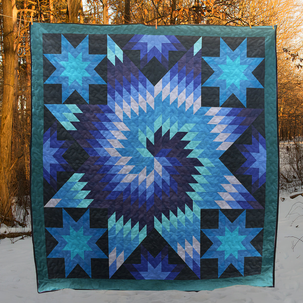 Native American Inspired Star Blue Art Quilt HN250503M