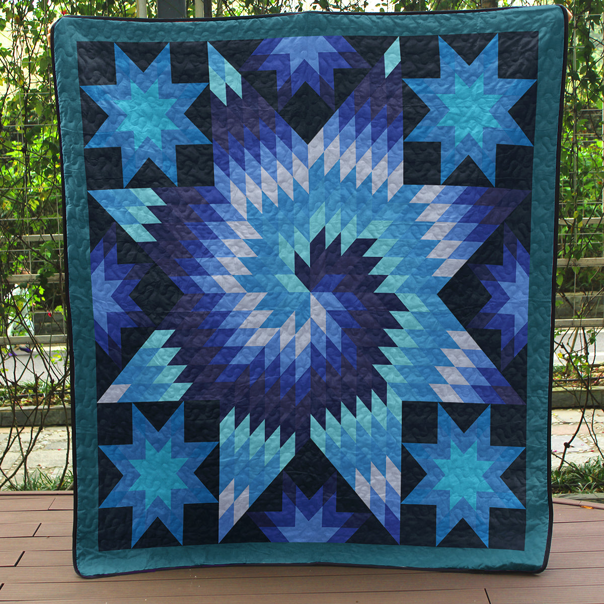 Native American Inspired Star Blue Art Quilt HN250503M