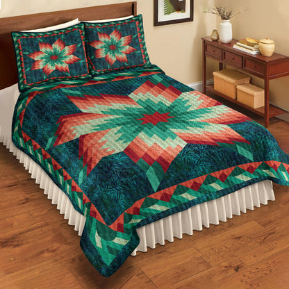 Native American Inspired Star Green Quilt Bed Sheet HN310504MBS