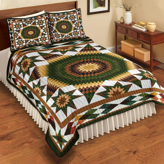 Native American Star Green Quilt Bedding Set HN2405010M