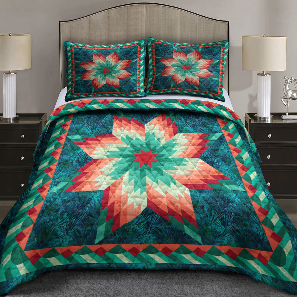 Native American Inspired Star Green Quilt Bed Sheet HN310504MBS