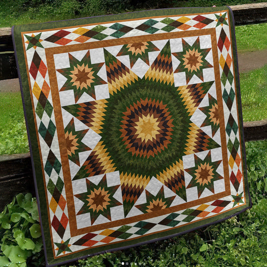 Native American Star Green Quilt Blanket HN250504M