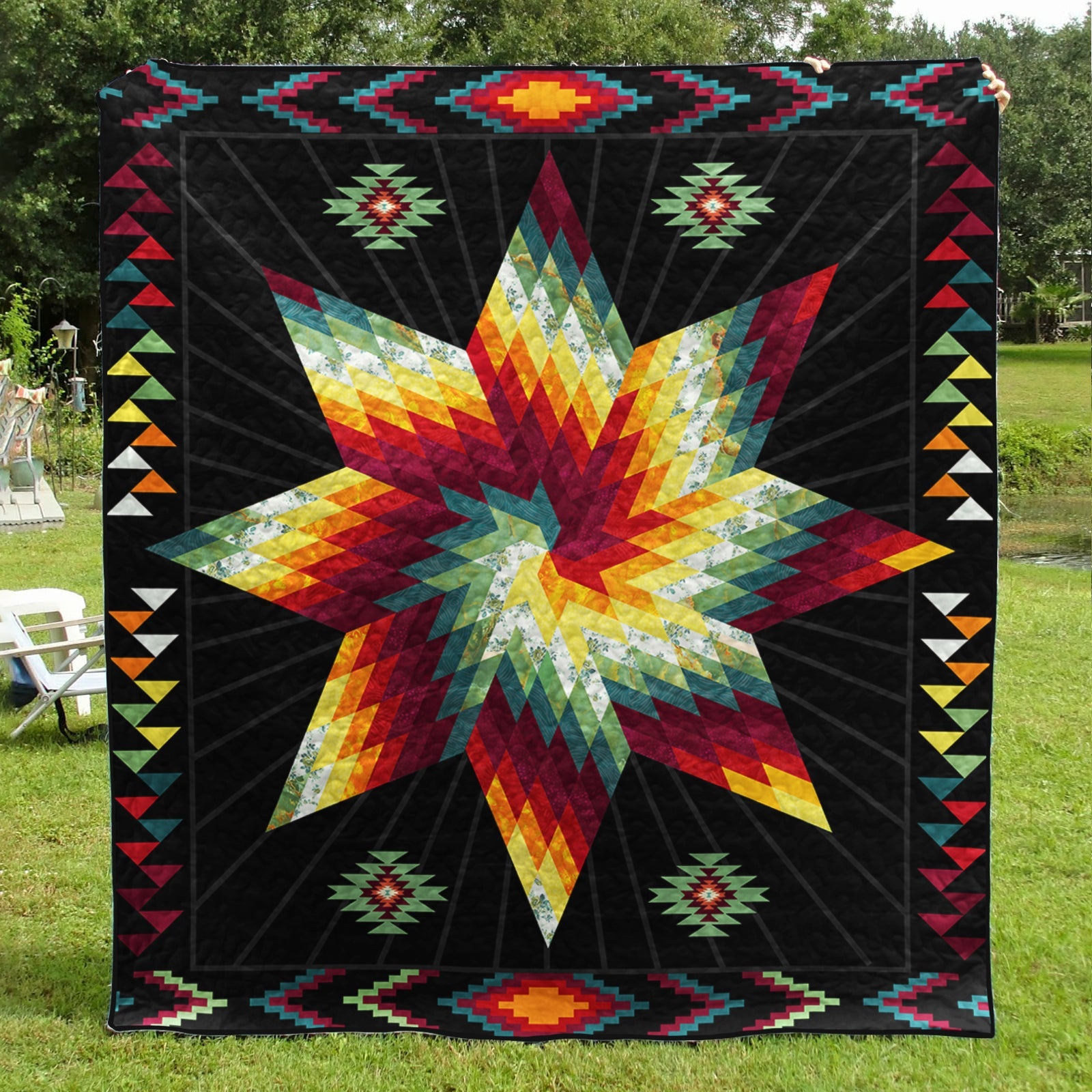 Native Pattern Stars Native American Inspired Star JP080401 Art Quilt – Charming Favor