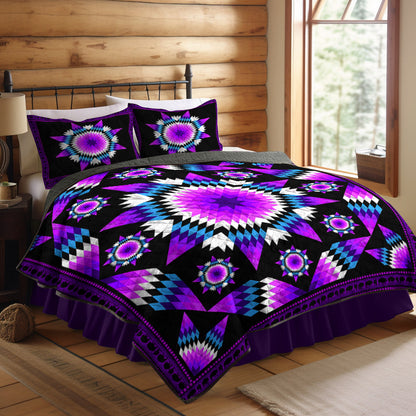 Native American Inspired Star Purple Quilt Bedding Set TM240901