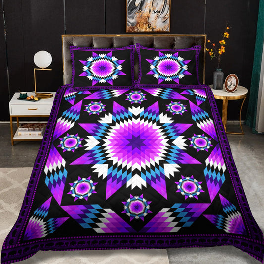 Native American Inspired Star Purple Quilt Bedding Set TM240901