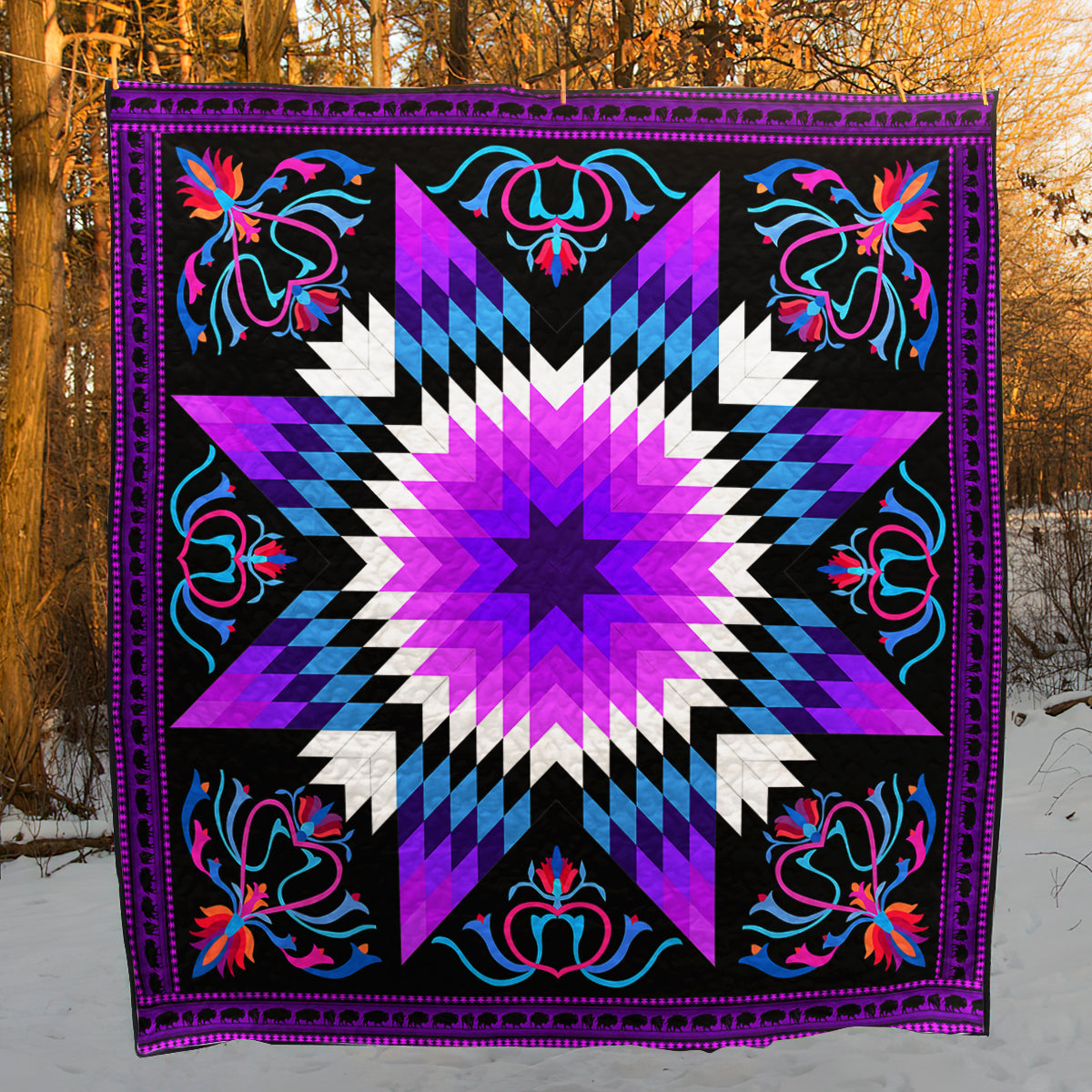 Native American Inspired Star Purple Art Quilt HM19062301