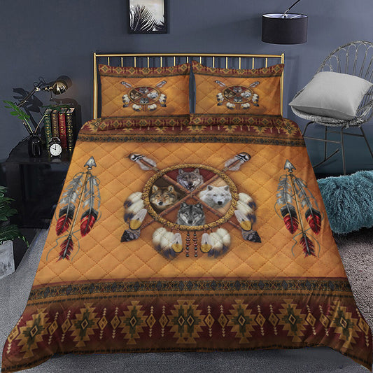 Native American Inspired Wolf Feather Quilt Bedding Set MN0410004