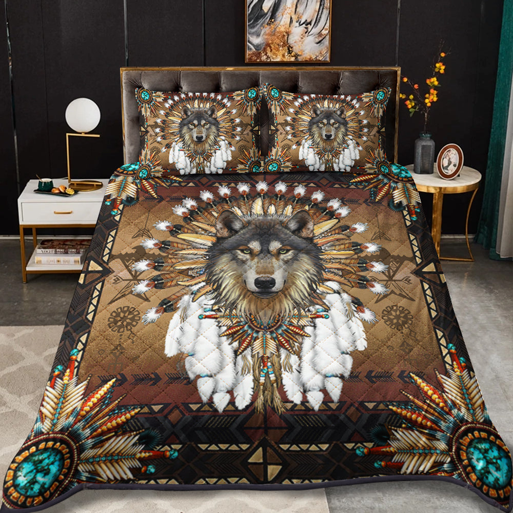 Native American Inspired Wolf Spirit Quilt Bedding Set CLH1609008