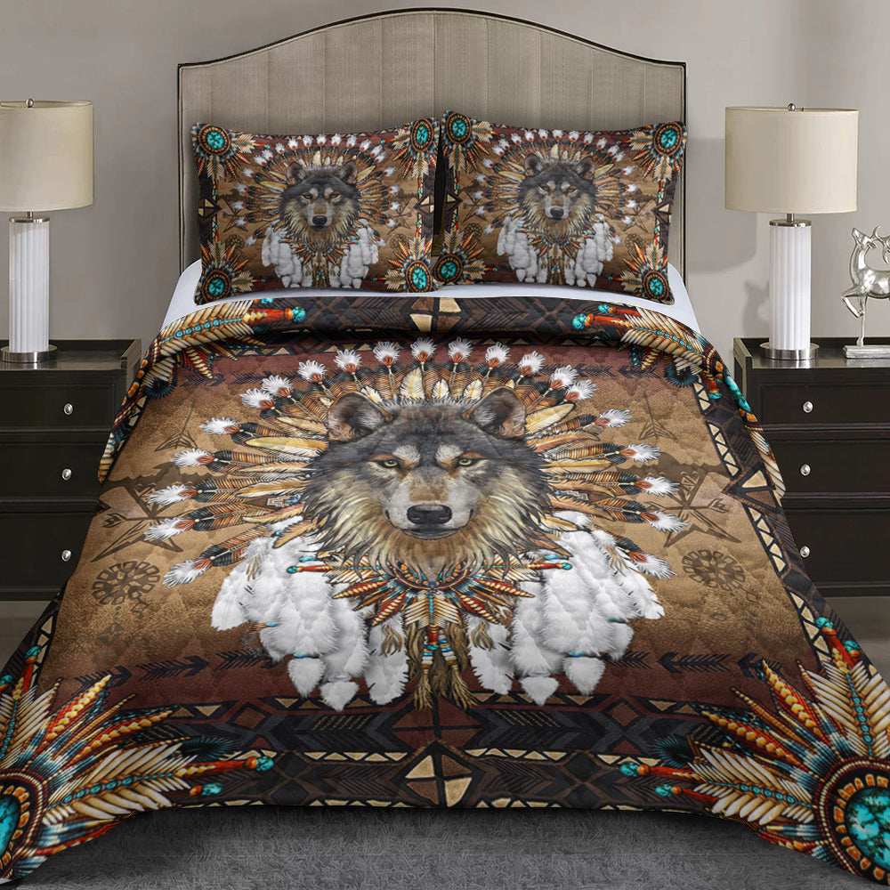 Native American Inspired Wolf Spirit Quilt Bedding Set CLH1609008