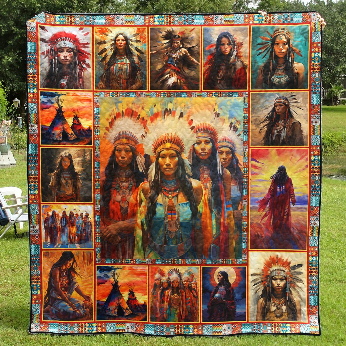 Native American Inspired Women HM261007D Art Quilt
