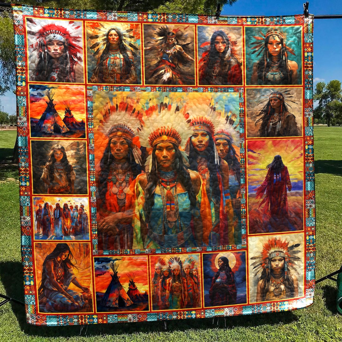 Native American Inspired Women HM261007D Art Quilt