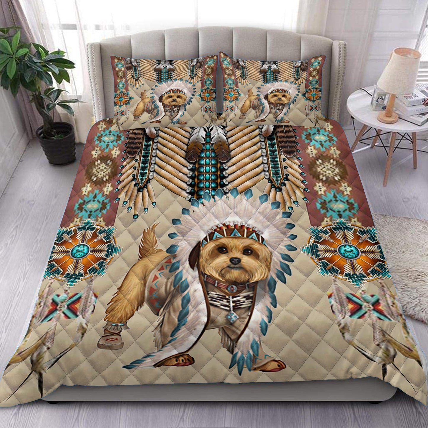 Native American Yorkie Quilt Bedding Set HN160904M