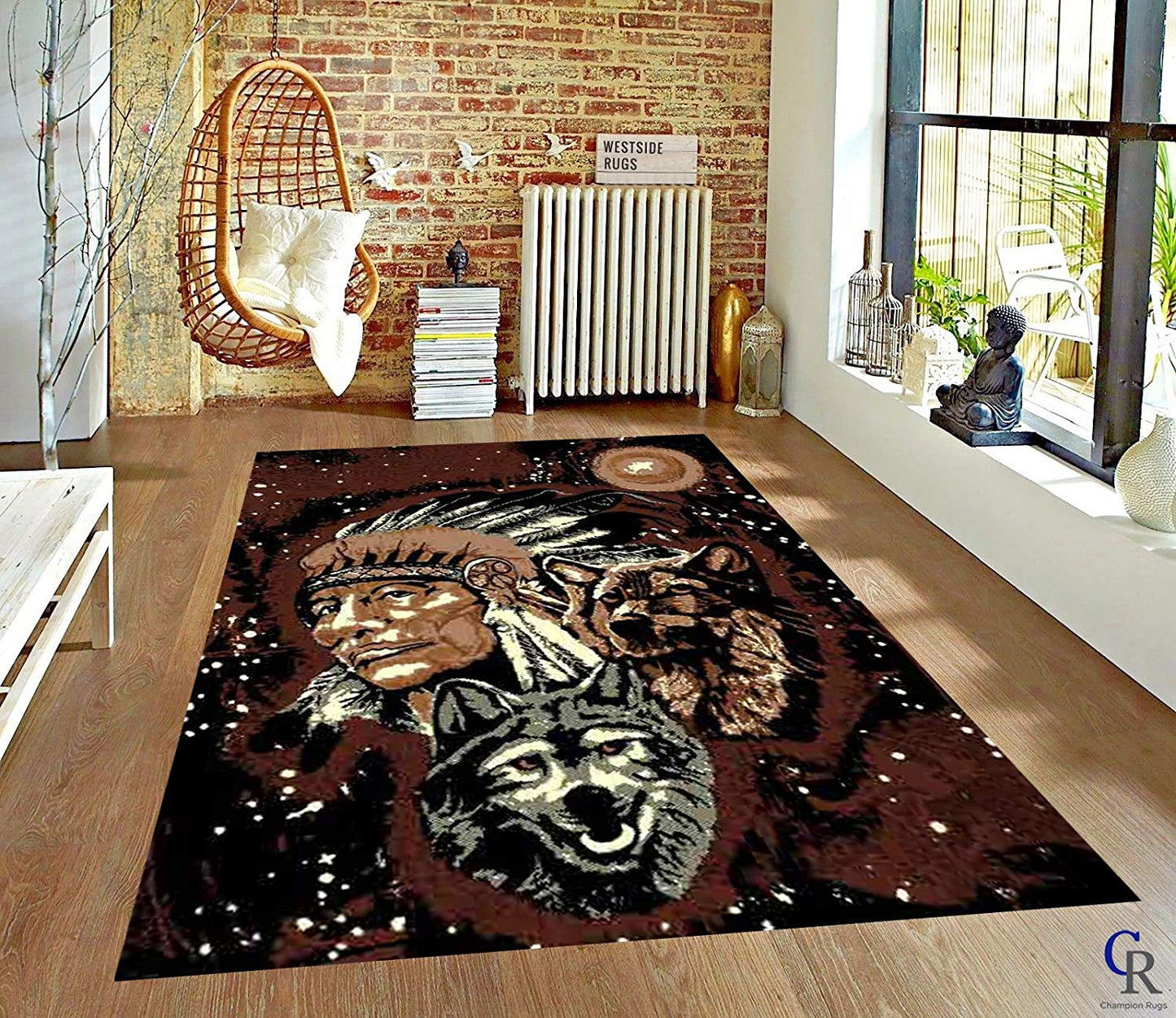 Native American With Wolves CLM190952M Rug