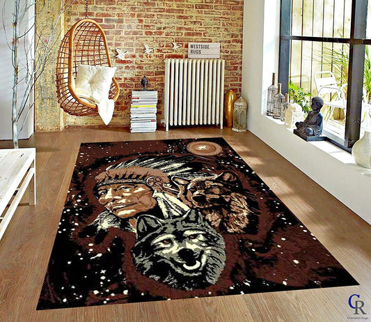 Native American With Wolves CLM190952M Rug