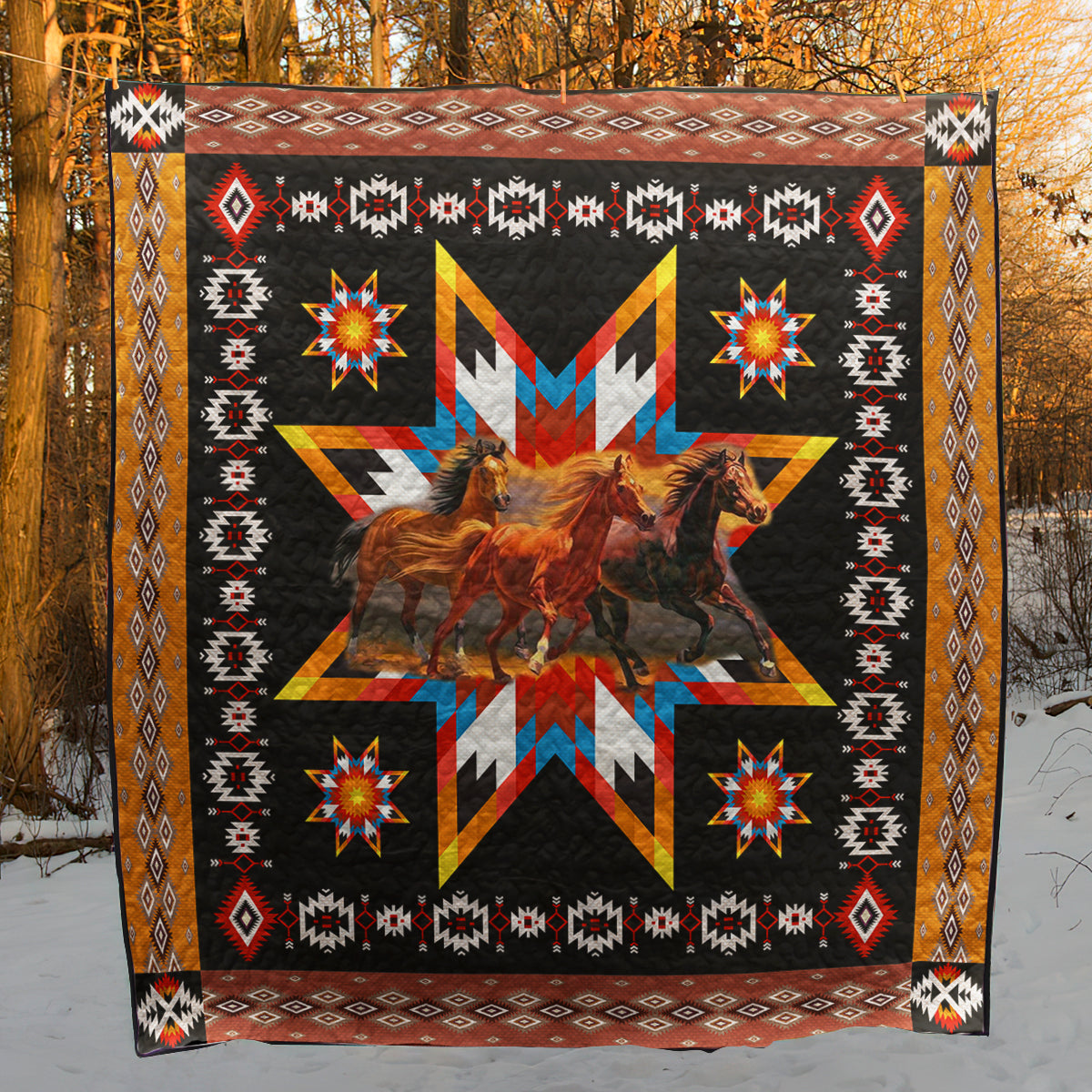 Horse Native American Quilt Blanket HN10032301BL