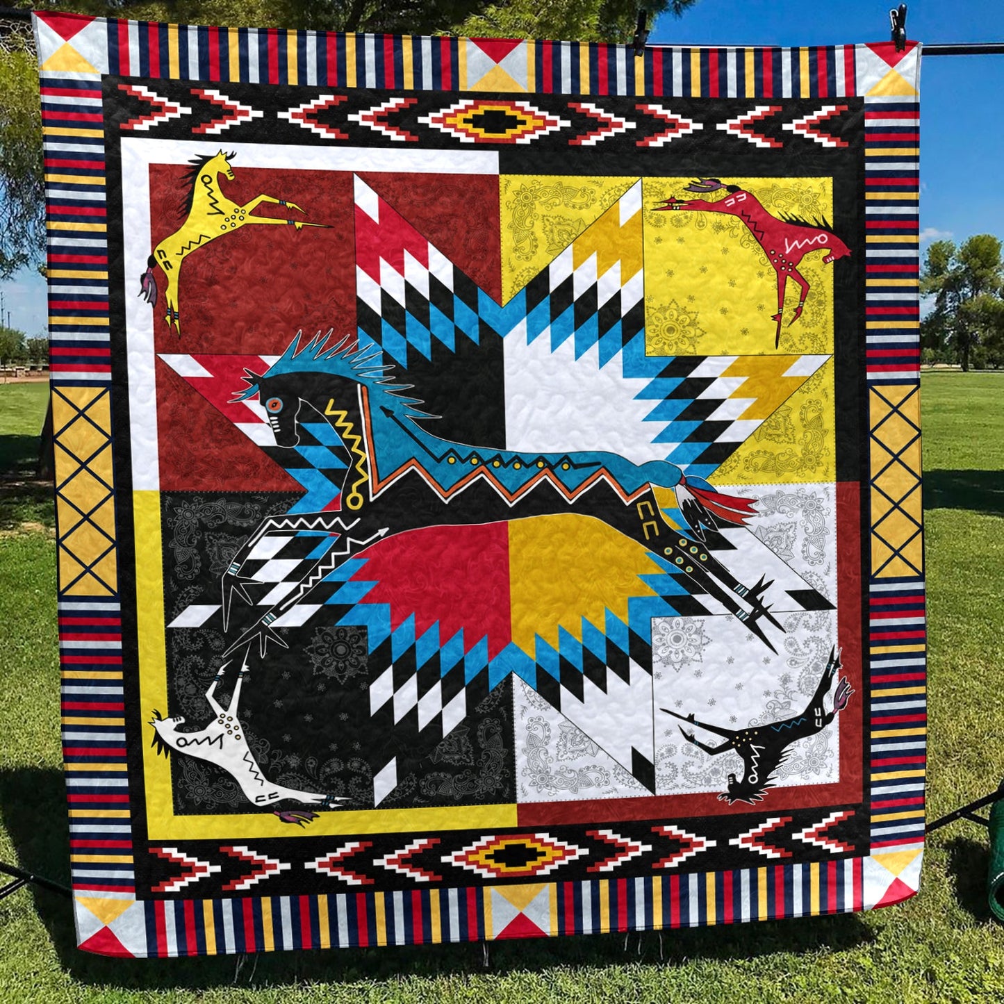 Horse Native American Quilt Blanket HN10032302BL