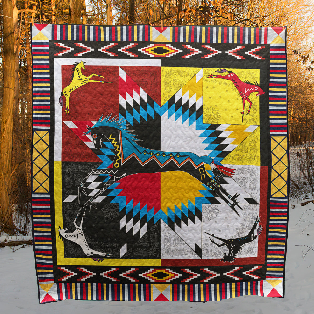 Horse Native American Quilt Blanket HN10032302BL