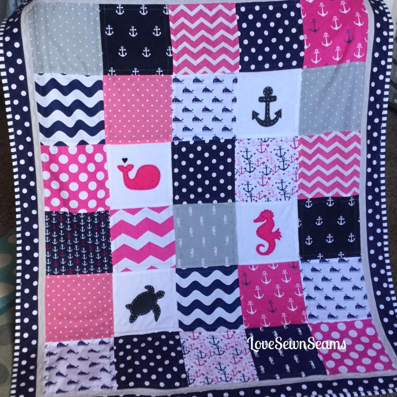 Nautical Baby Hot Pink Sea Turtle CLH1610026Q Quilt Blanket