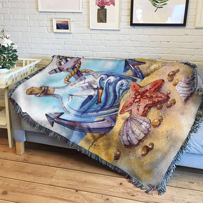 Nautical Anchor Starfish Sailboat In On The Beach HT1910134S Throw Blankets For Sofa
