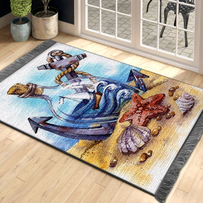 Nautical Anchor Starfish Sailboat On The Beach HT1910181F Decorative Floor-cloth