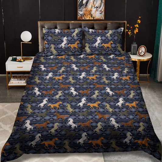Navy Wild And Free Western Horses CLM2110361B Quilt Bedding Set
