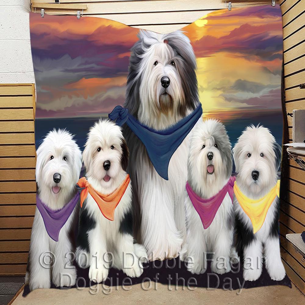 Old English Sheepdogs Sunset Beach All CL18111223MDQ Quilt Blanket