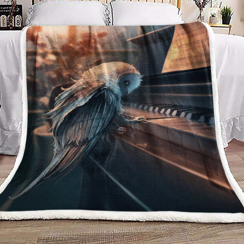 Owl Play Piano HN0210178F Sherpa Fleece Blanket