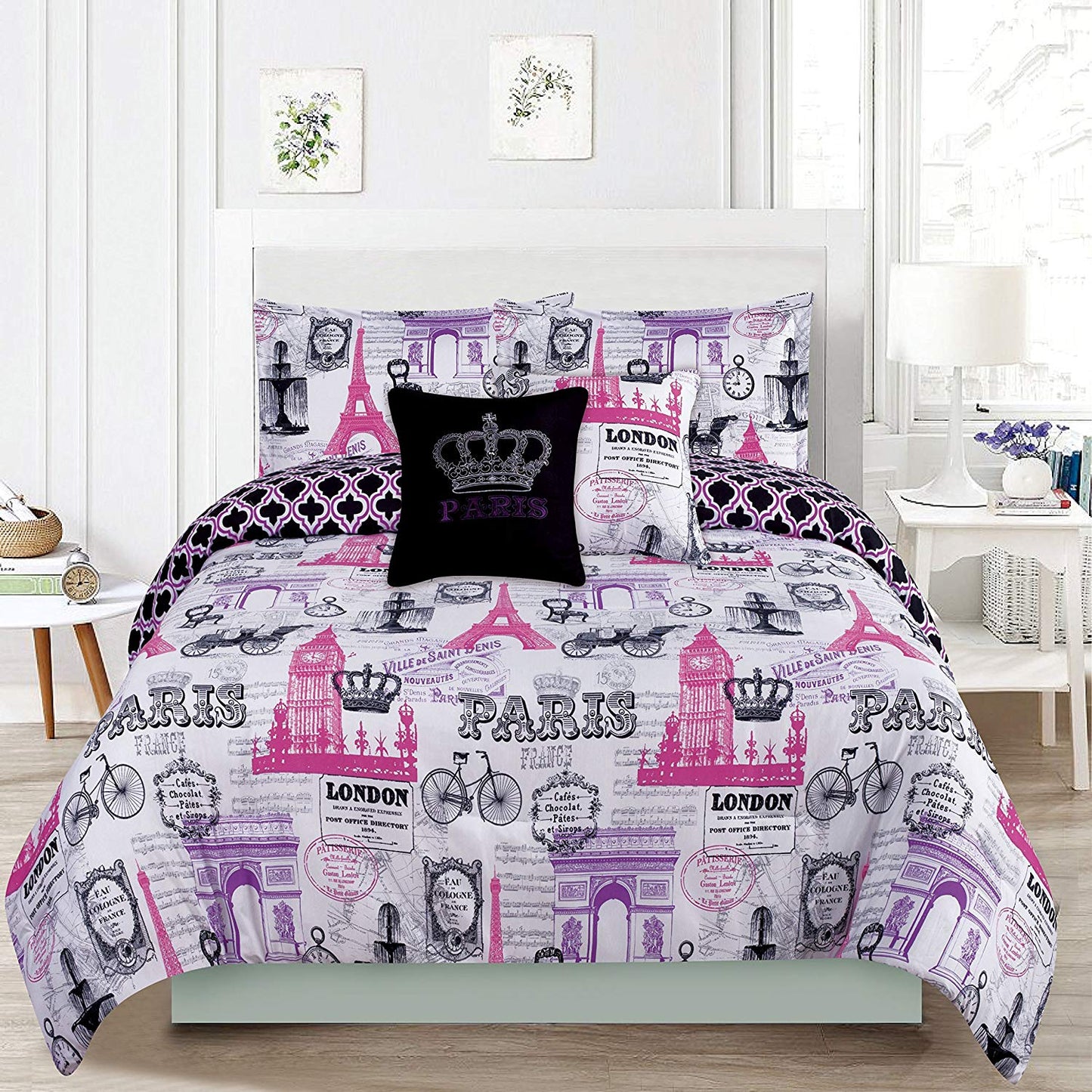 Paris Eiffel Tower London Pink And Purple CLH3009138B Bedding Sets