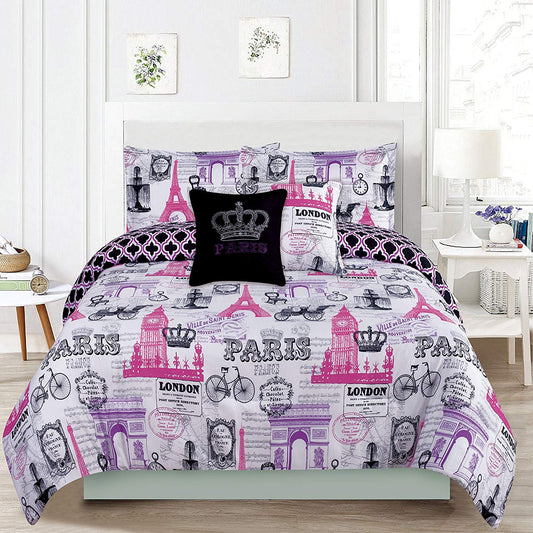 Paris Eiffel Tower London Pink And Purple CLH3009138B Bedding Sets