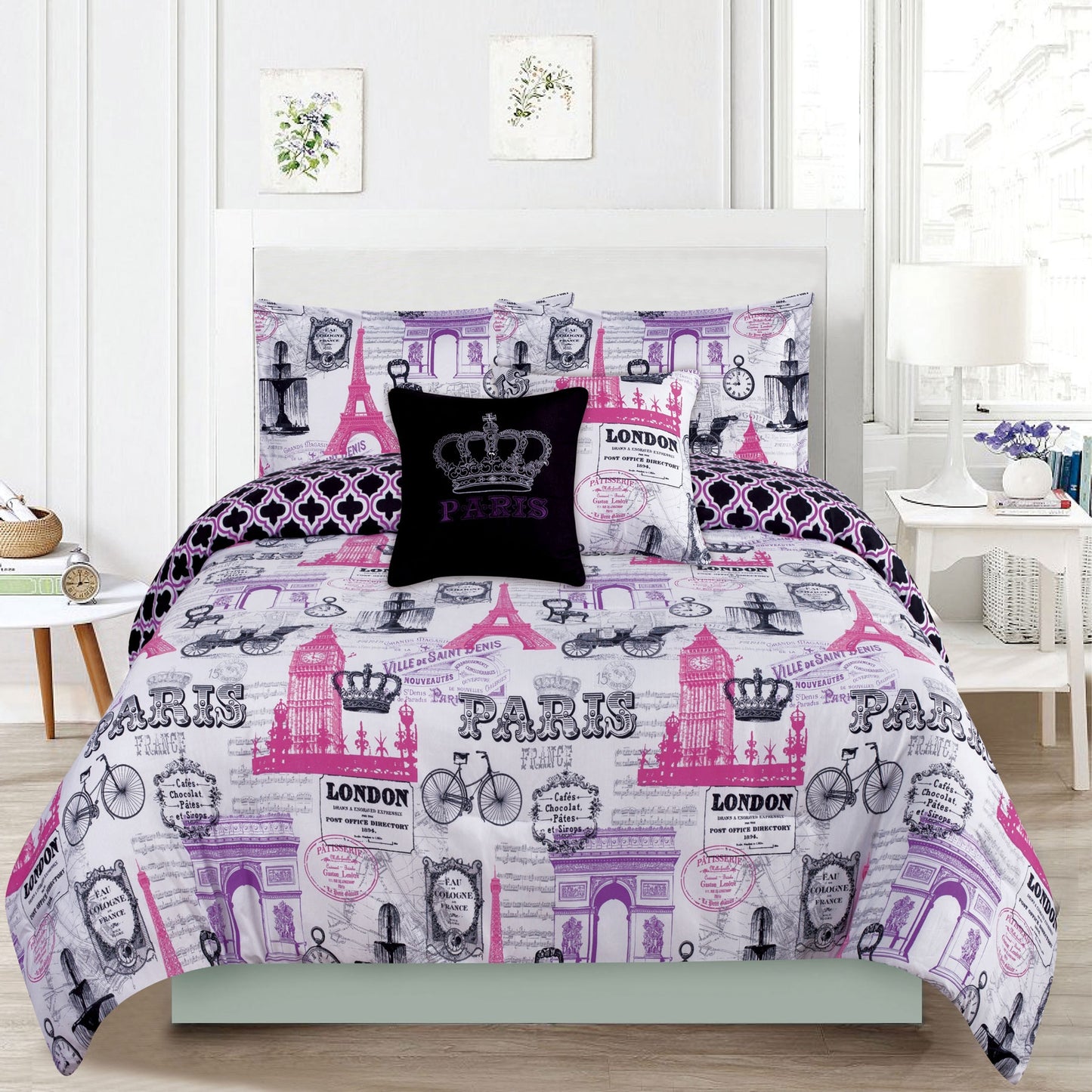 Paris Eiffel Tower London Pink And Purple CLP1210095TT Bedding Sets