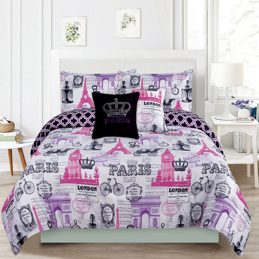 Paris Eiffel Tower London Pink And Purple CLP1210095TT Bedding Sets