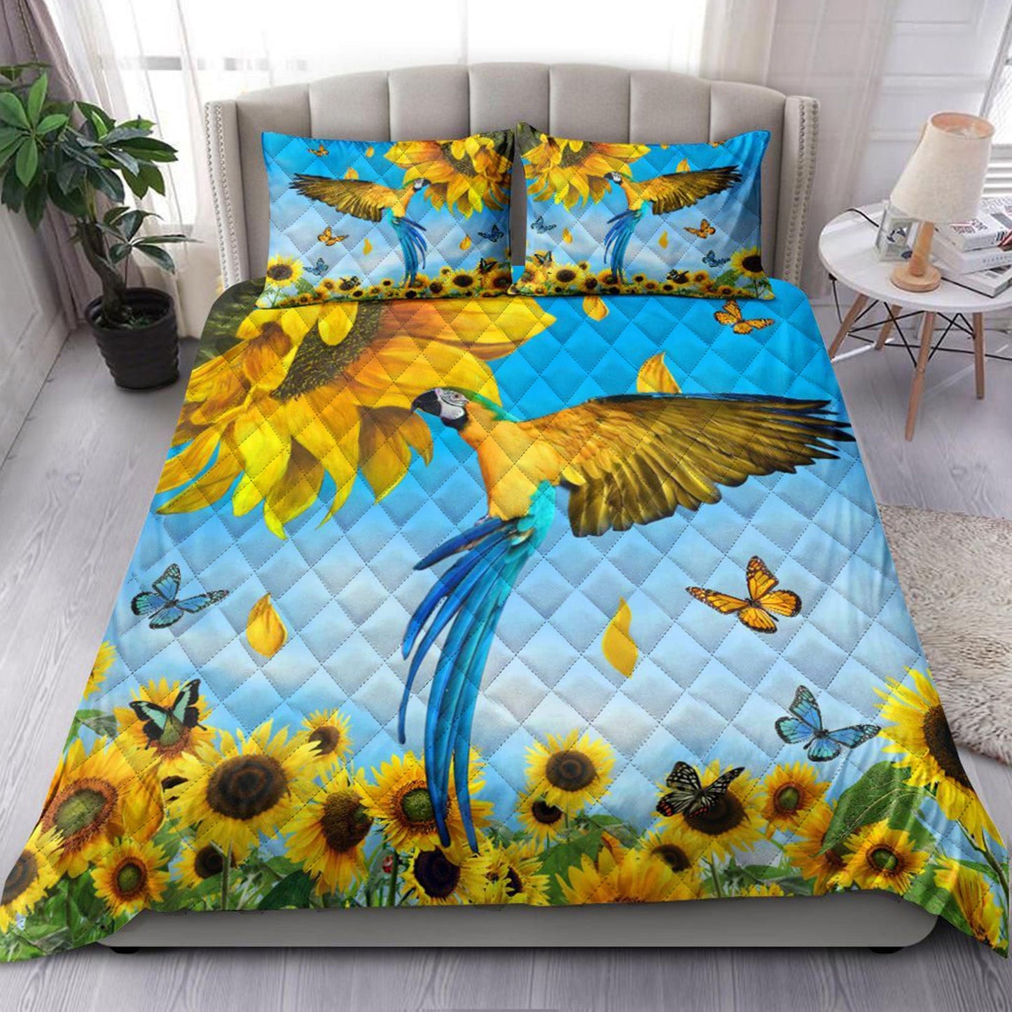 Parrot And Sunflower Quilt Bedding Set ND021003