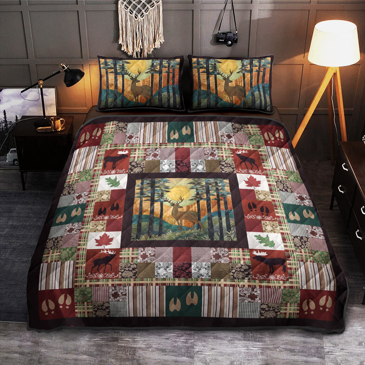 Patchwork Deer Moose CLM2210177B Quilt Bedding Set