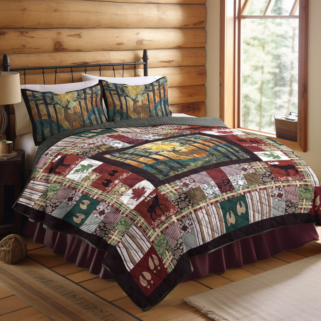 Patchwork Deer Moose CLM2210177B Quilt Bedding Set