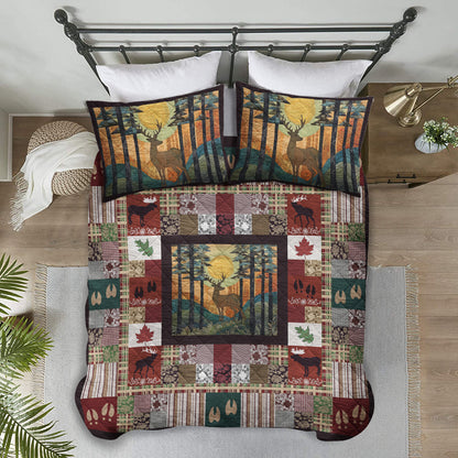 Patchwork Deer Moose CLM2210177B Quilt Bedding Set