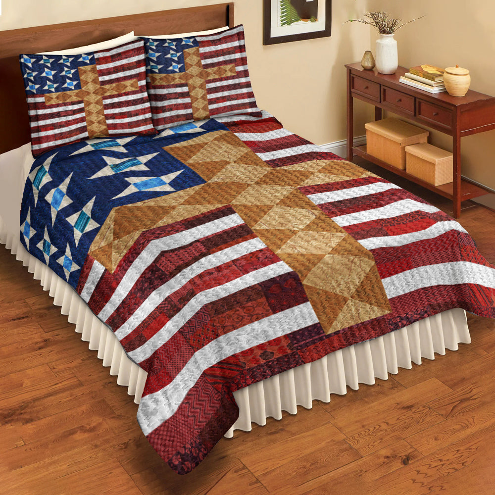 Patriotic American Christian Cross Quilt Bedding Set TL070601QS