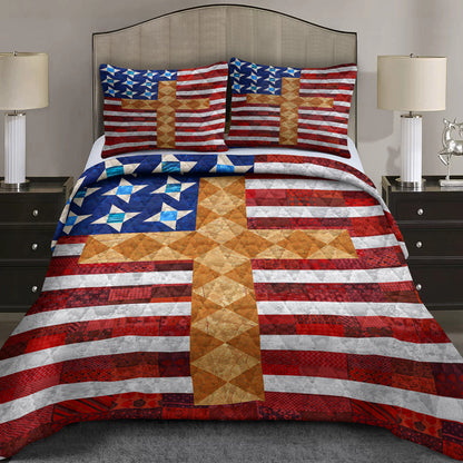 Patriotic American Christian Cross Quilt Bedding Set TL070601QS